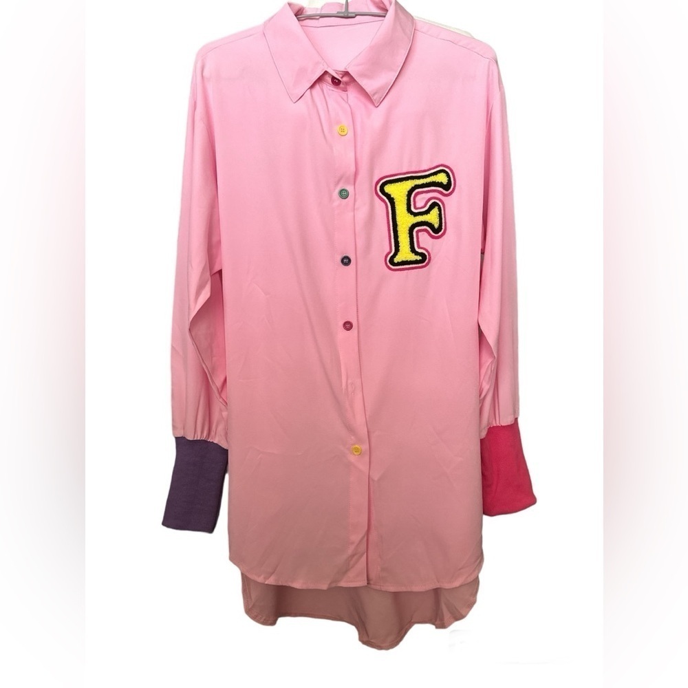 Pink Long Sleeves Initial “F” Costume Casual Summer Medium Top BNWOT